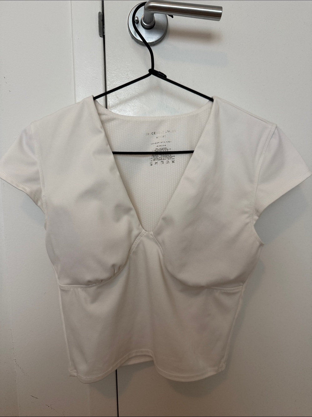 Women's Cream V-Neck Short Sleeve Top